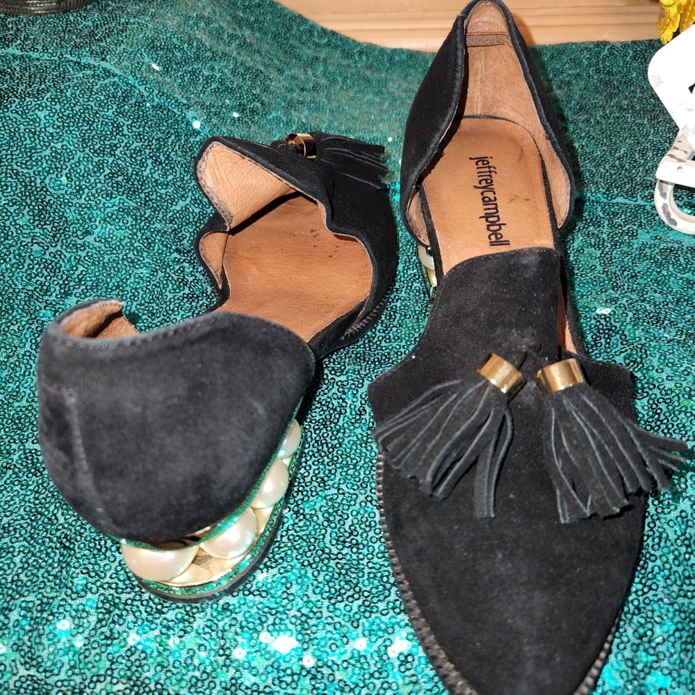 Suede and pearl d'orsay loafer